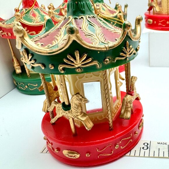Vintage Christmas Carousel Horse Ornaments Set Of 7 - 4"x3" Red & Green - Picture 5 of 10
